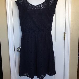 Adorable navy crochet knit lined dress